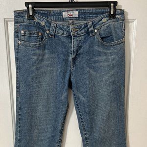 Retro Fox Flared Distressed Blue Jeans Women's Size 13/14